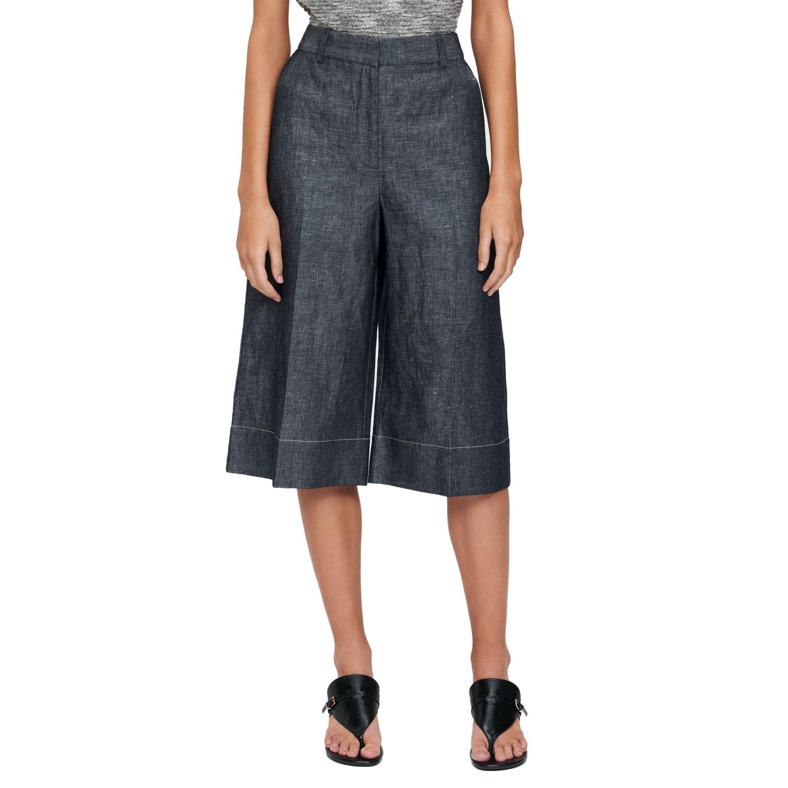 Veronika Maine Linen Cotton Denim Cropped Pant